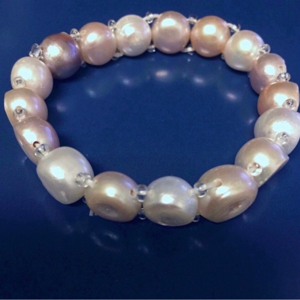 Freshwater Pearl Stretch Bracelet - Pink and Cream